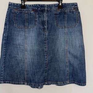 Ann Taylor Loft Stretch Denim Mini Skirt With Hidden Pockets & Pleats Size 8